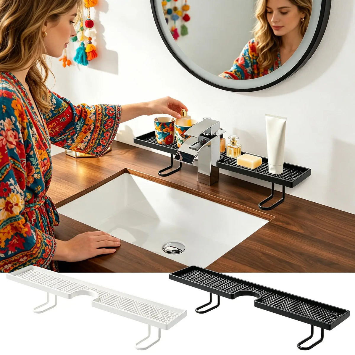 No-Drill Bathroom Sink Shelf | Countertop Organizer Bathroom Sink Organizer QXL