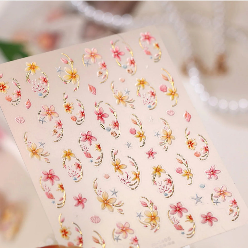 5D Floral & Ocean Nail Art Stickers | Self-Adhesive Decals Nail Art Stickers QXL