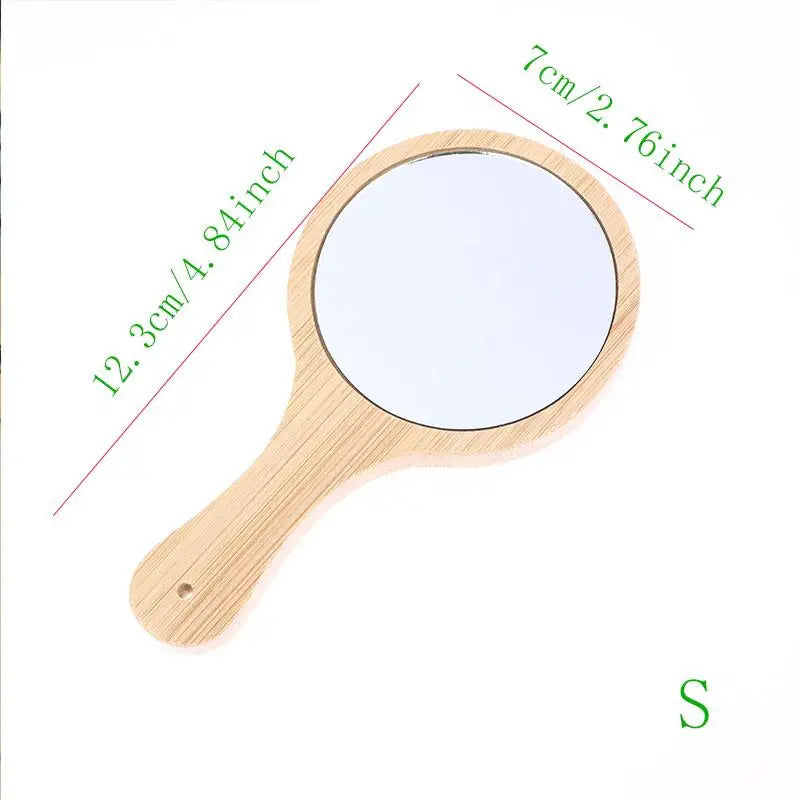 Portable Bamboo Handheld Makeup Mirror | Round Vanity Mirror Handheld Vanity Mirror QXL S