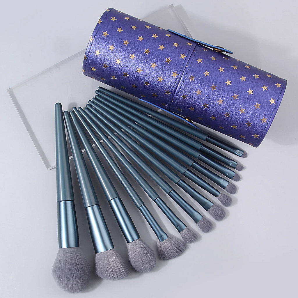 13-Piece Makeup Brush Set with Storage Bucket | Soft Nylon Makeup Brush Set QXL