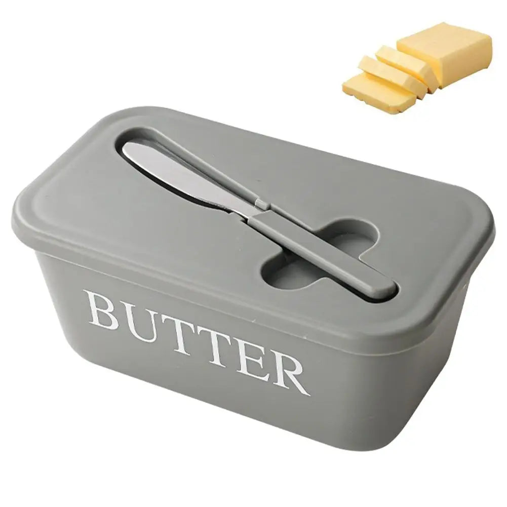 Butter Dish with Lid & Stainless Steel Spreader | Food Storage Butter Dish QXL Gray