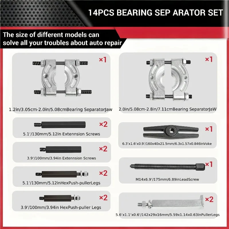 5-Ton Bearing Puller Separator Kit 9/12/14 Pc – Hub & Gear Bearing Puller Kit QXL