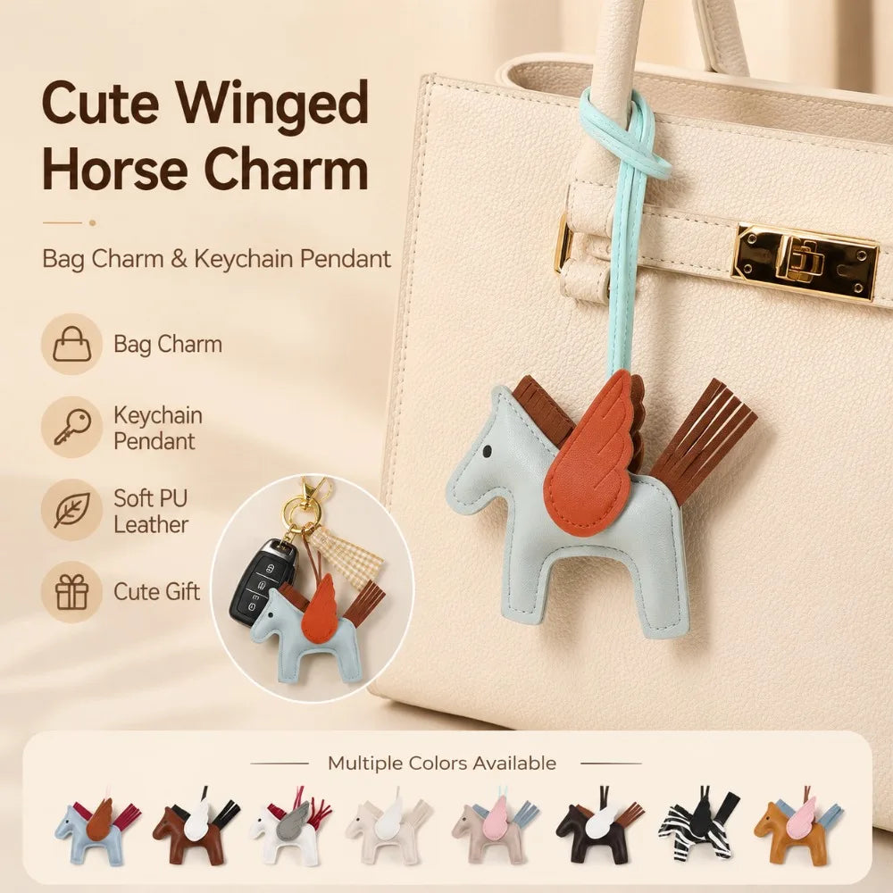 PU Leather Winged Horse Bag Charm | Pony Keychain Pendant Bag Charm Keychain QXL