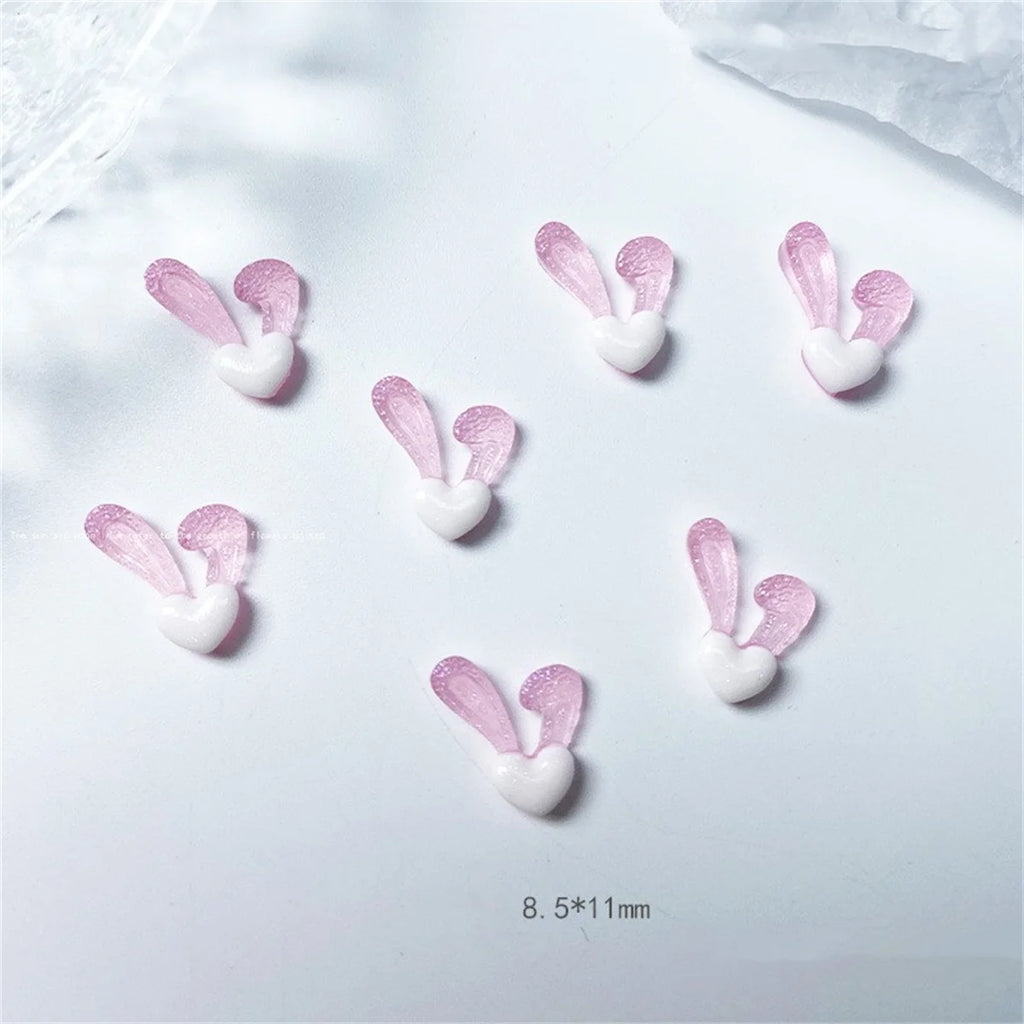 20-Pc 3D Rabbit Ear Resin Nail Charms | Kawaii Pink & White Nail Art Charms QXL 20pcs