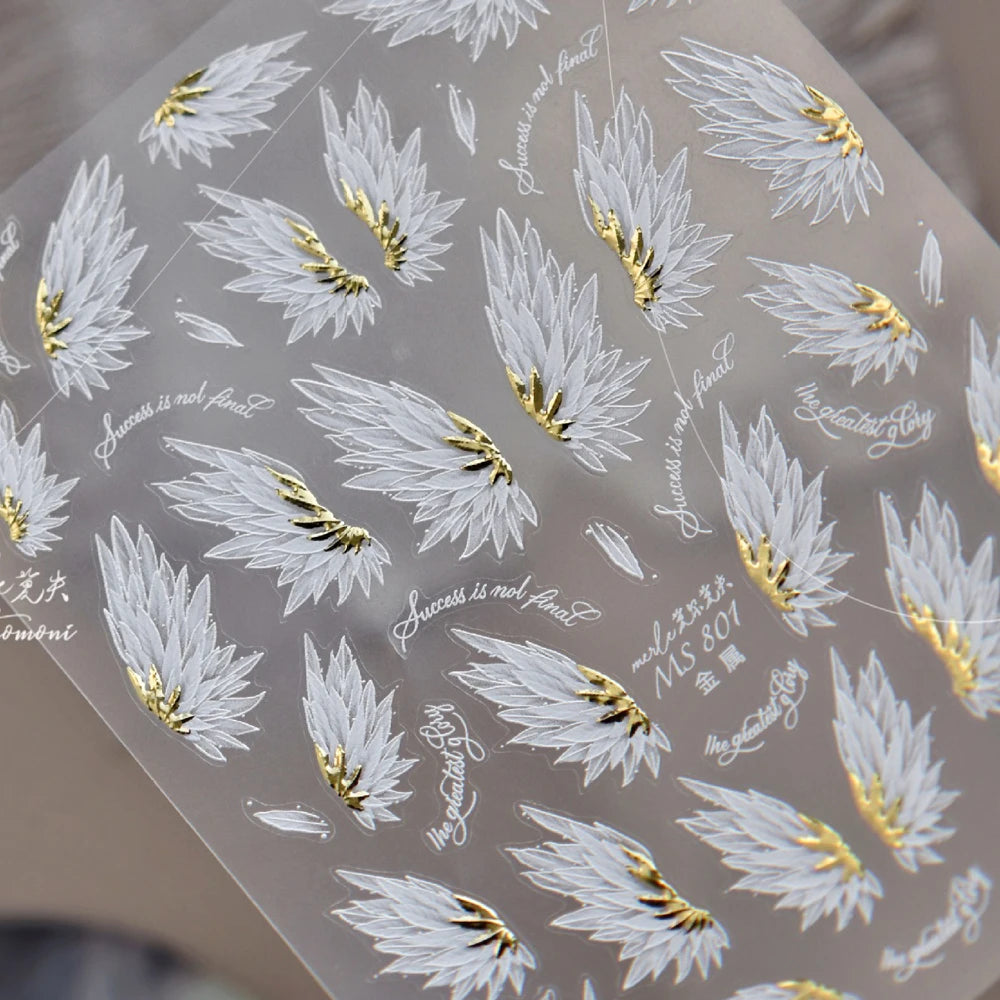 5D Nail Art Stickers – Angel Wings, Feather & Pearl Decals