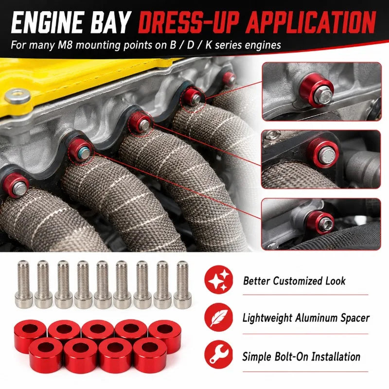 M8 Engine Bay Dress-Up Bolt & Spacer Kit – 9Pcs Aluminum Engine Bay Dress-Up Kit QXL