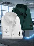 2-Pack Men's Slim Fit Long Sleeve Shirts | Horse Print 5 Colors Men's Casual Shirt QXL White Green M