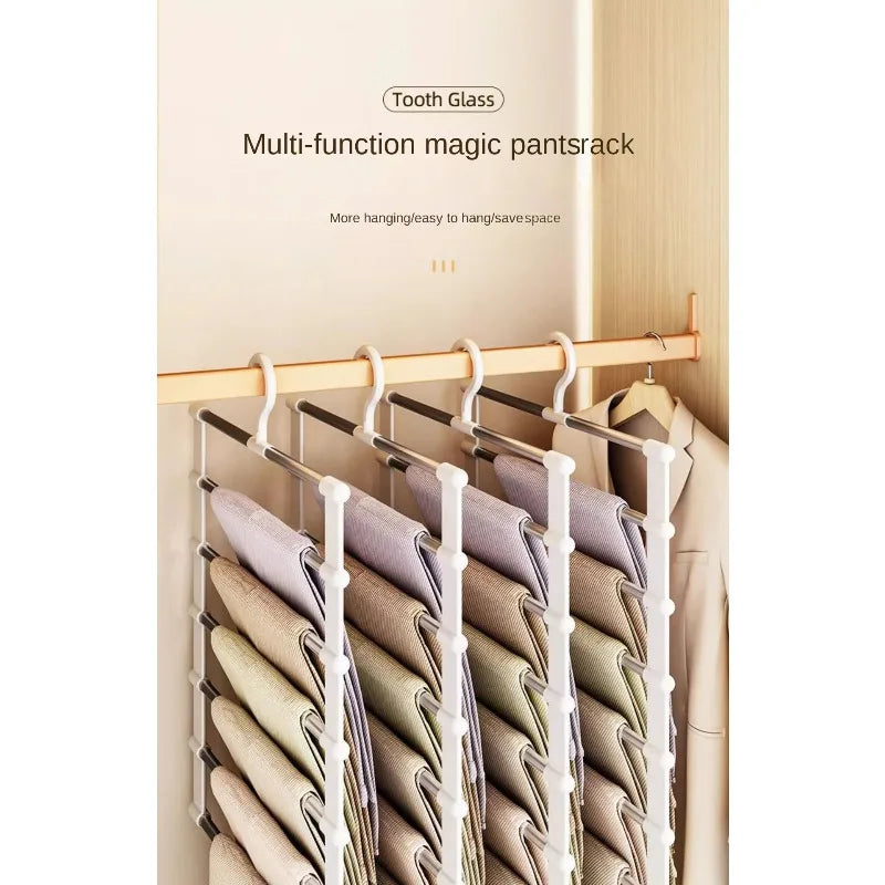 7-Tier Stainless Steel Pants Hanger | Space-Saving Closet Rack Pants Hanger Rack QXL