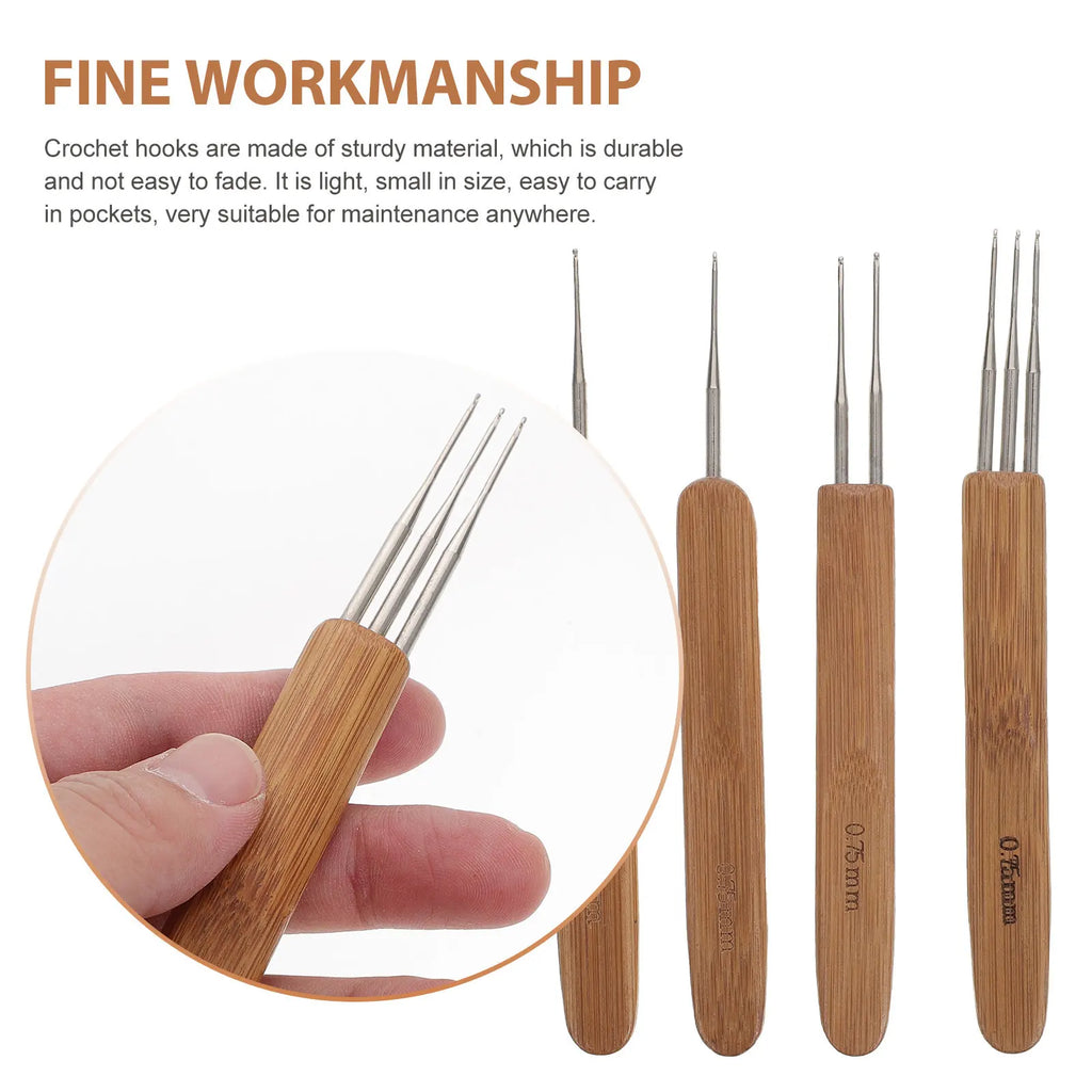 4-Pack Wooden Dreadlock Crochet Hooks | Ergonomic Hair Braiding Set Hair Braiding Tool QXL