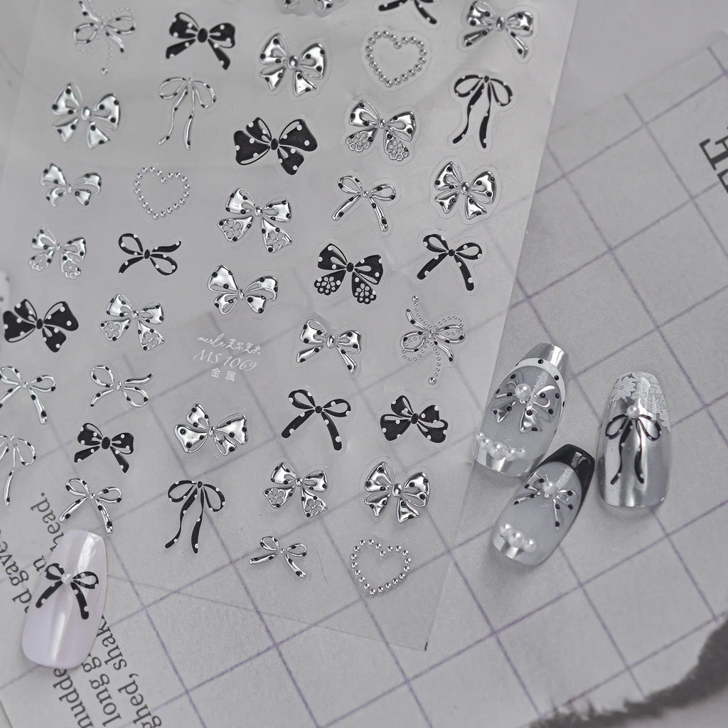 5D Self-Adhesive Nail Stickers – Bow Pearl Rhinestone Decals Nail Art Stickers QXL