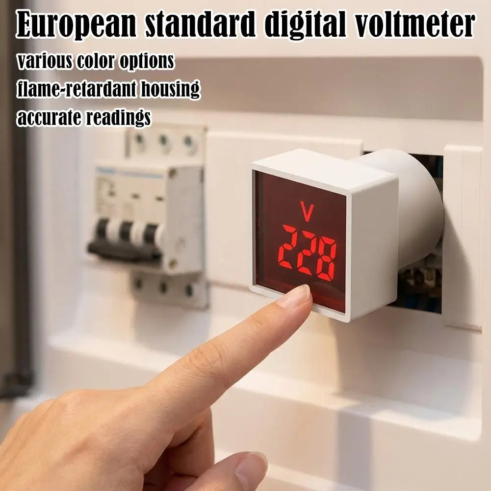 Plug-In Digital AC Voltmeter | Euro Plug 50–500V LED Digital AC Voltmeter QXL