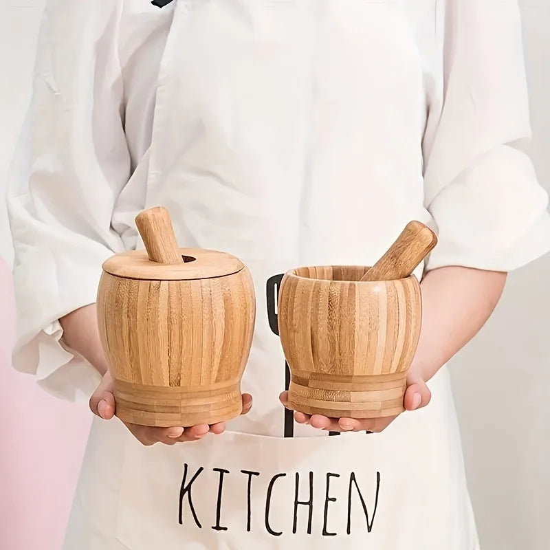 Bamboo Mortar & Pestle Set | Garlic, Herb & Spice Grinder Mortar and Pestle QXL