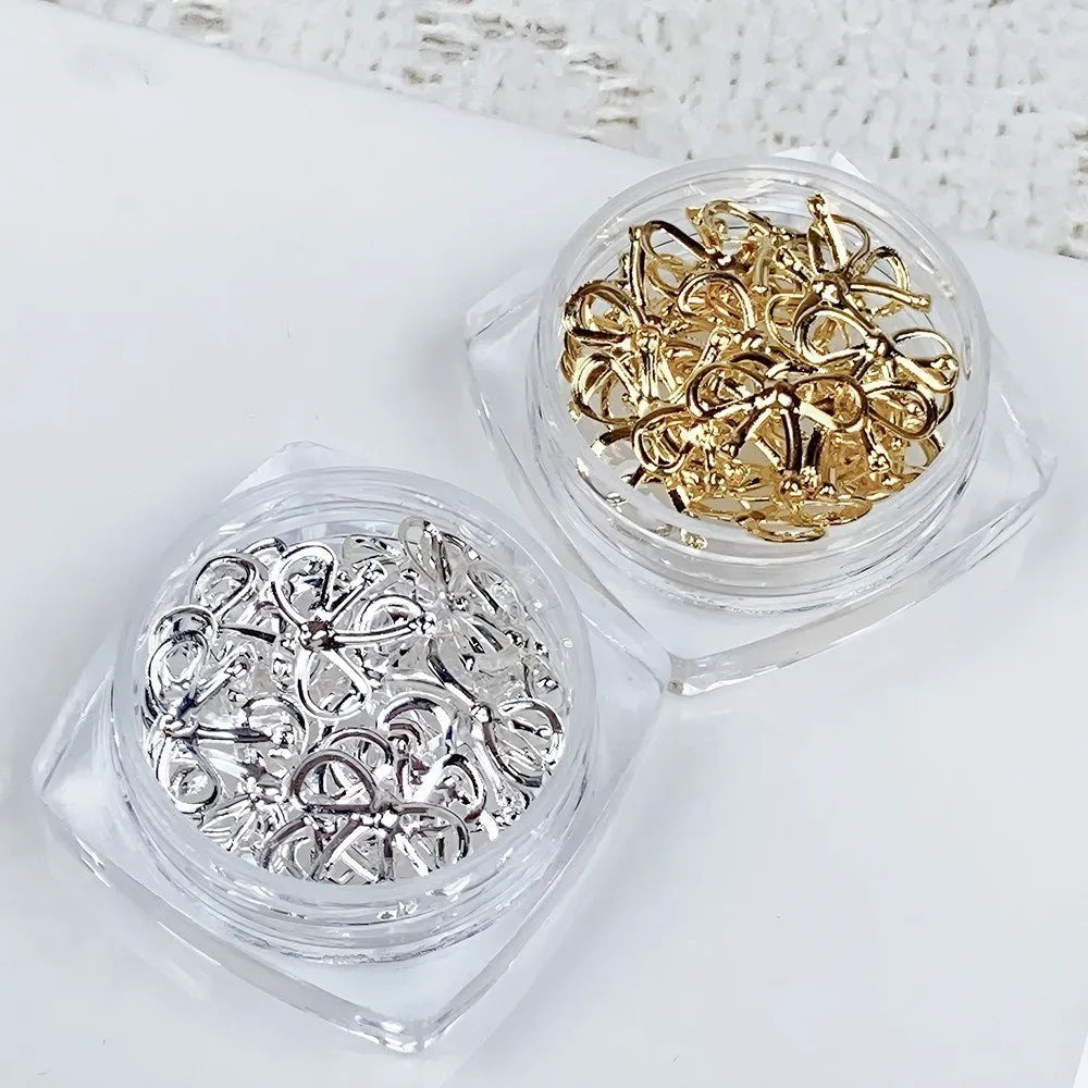 3D Metal Bowknot Nail Charms | Gold & Silver Alloy Art Decor Nail Art Charm QXL
