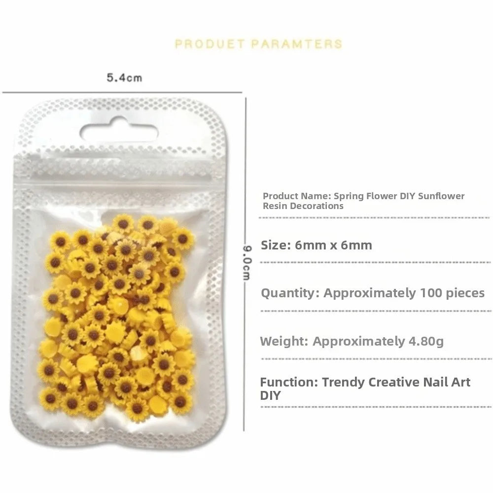 100-Pack 3D Sunflower Daisy Nail Rhinestones 6×6mm DIY Decor Nail Art Rhinestones QXL