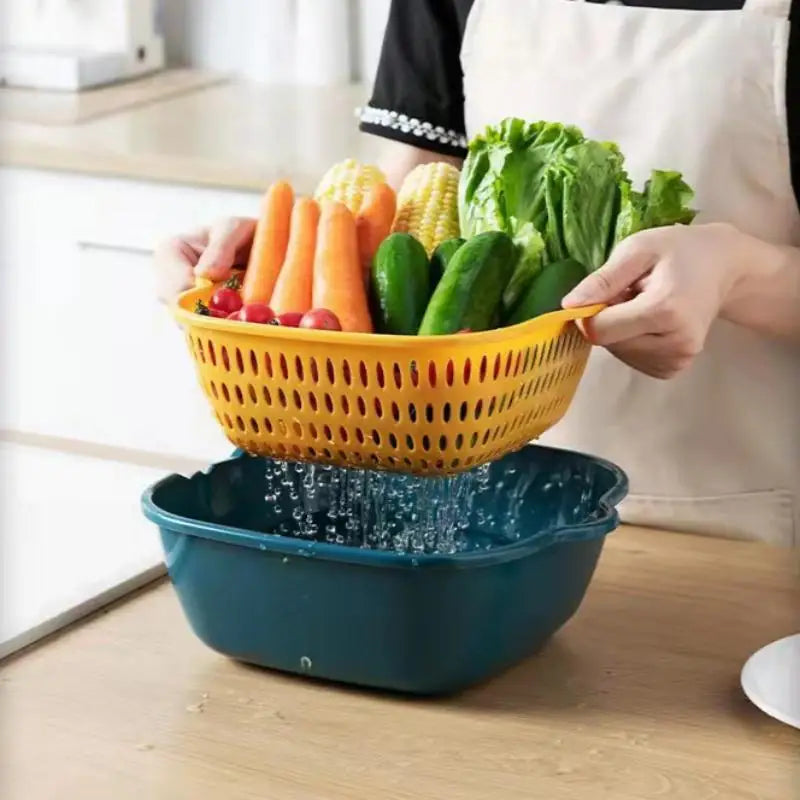 Double-Layer Kitchen Sink Colander & Drain Basket Set Kitchen Colander Set QXL