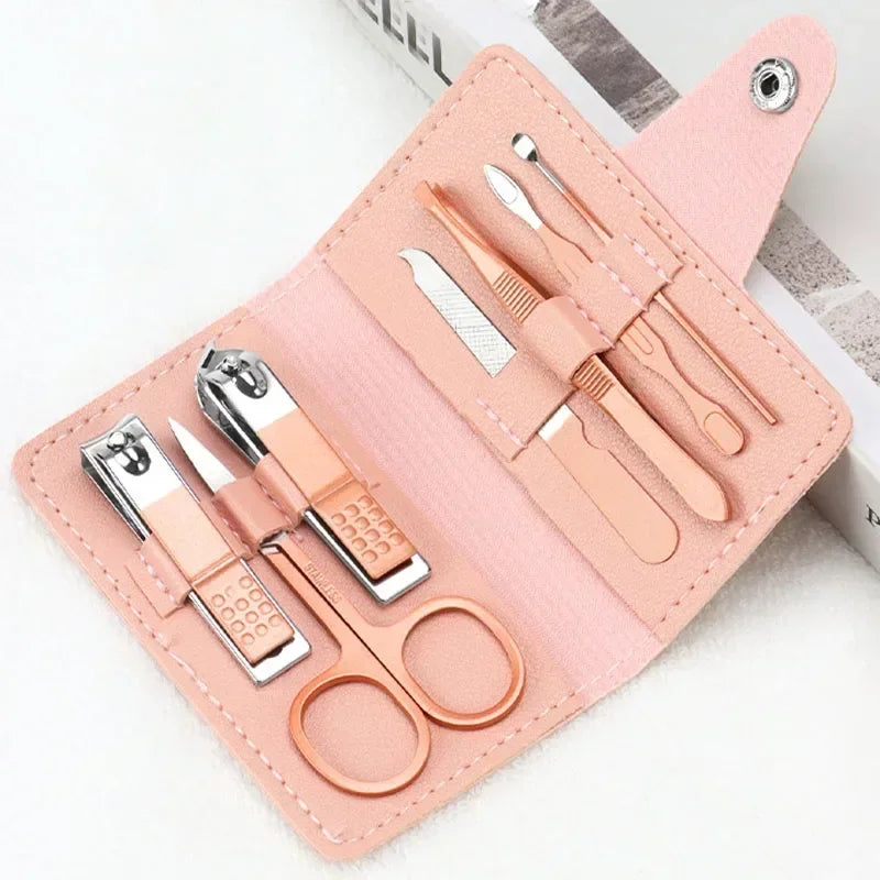 7-Piece Manicure Pedicure Nail Care Kit with PU Leather Case Nail Care Kit QXL M201 Pink