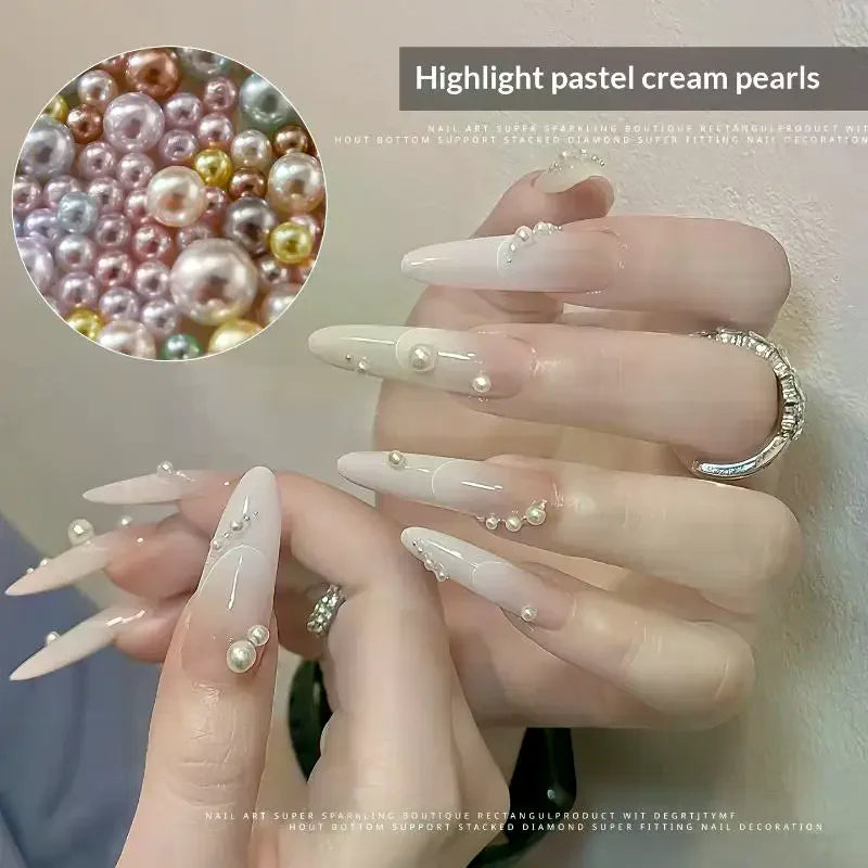 100-Pc Dopamine Color Pearl Nail Charms | DIY Resin Nail Art Nail Art Charms QXL