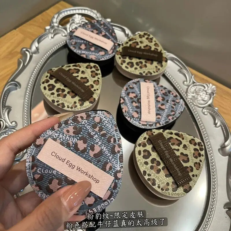 Denim Leopard Powder Puff | Dry & Wet Dual-Use Sponge Set Makeup Sponge Puff QXL