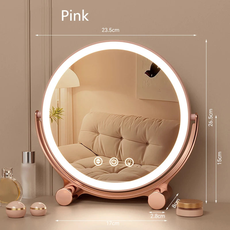 LED Vanity Mirror 3-Colour Lights Touch Control USB-C Charging LED Vanity Mirror QXL Pink