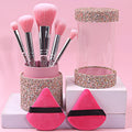 8-Piece Diamond Handle Makeup Brush Set with Puff & Storage Makeup Brush Set QXL Pink
