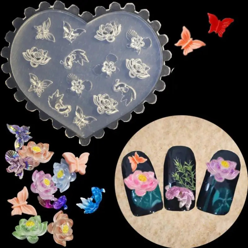 3D Petals Silicone Nail Mold | Heart & Bow Carving Stencil Silicone Nail Mold QXL