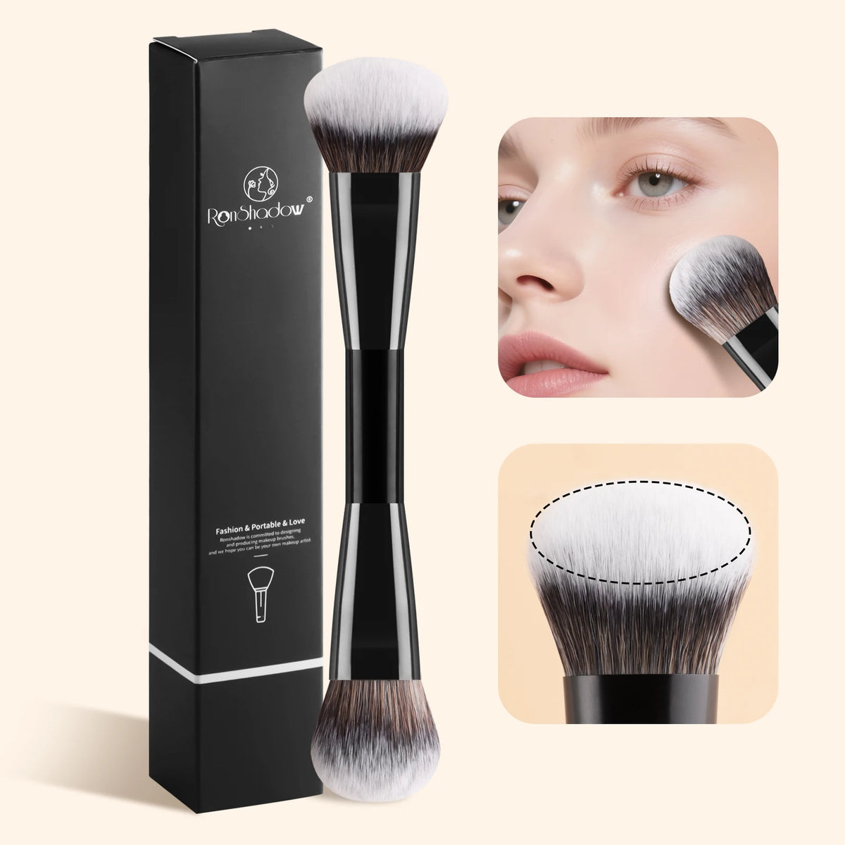 Ronshadow 2-in-1 Blush & Contour Brush | Mini Travel Makeup Makeup Brush QXL