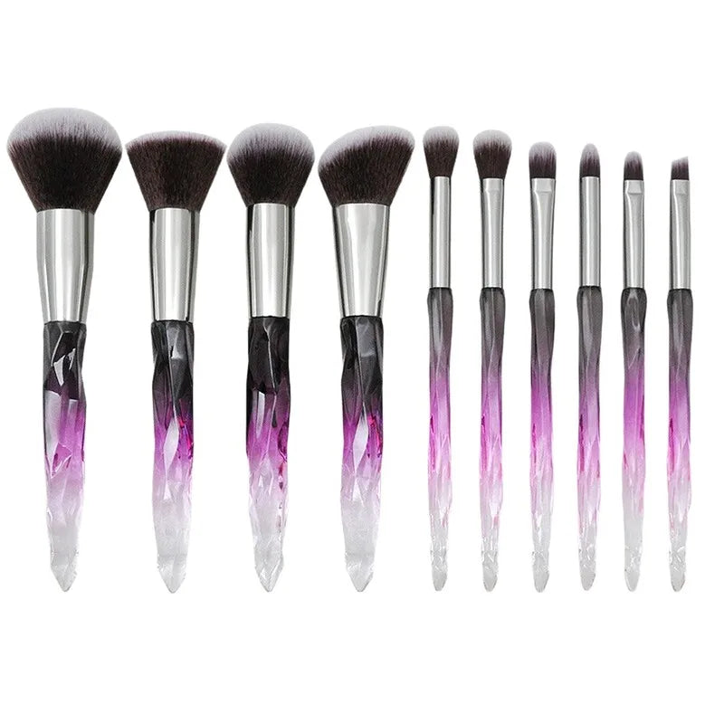 10-Pc Crystal Diamond Handle Makeup Brush Set | Full Face Makeup Brush Set QXL