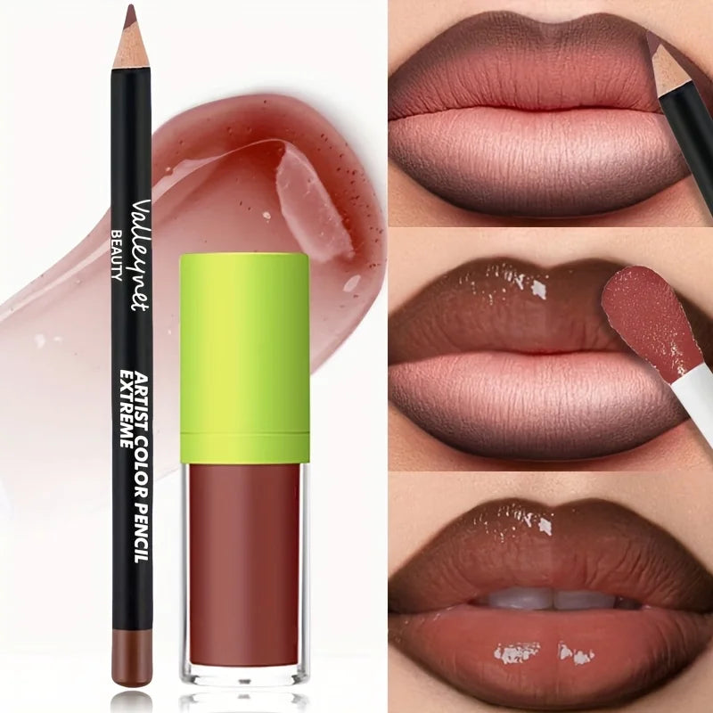 Lip Gloss & Liner Set | Nude Tinted Glow Oil Lip Kit Lip Gloss & Liner Set QXL