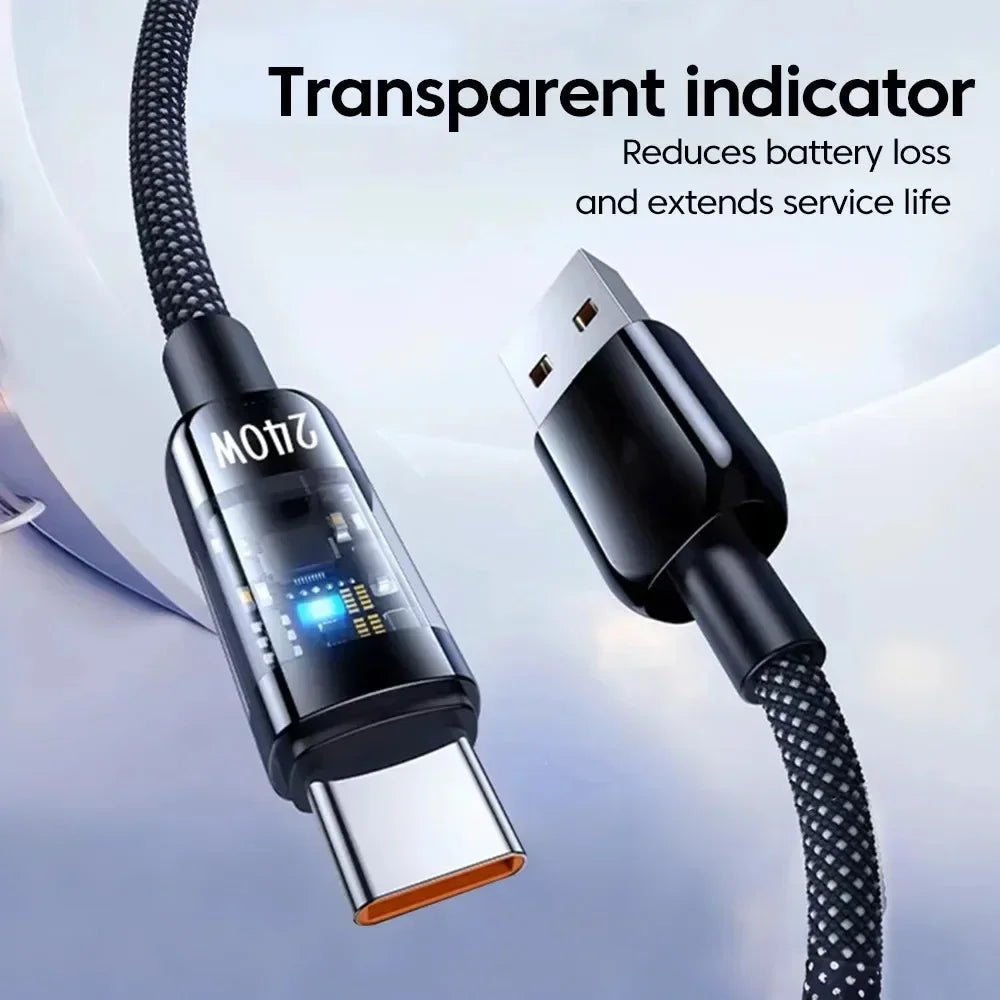 240W USB-A to USB-C Fast Charging Nylon Cable | LED Display USB-C Charging Cable QXL