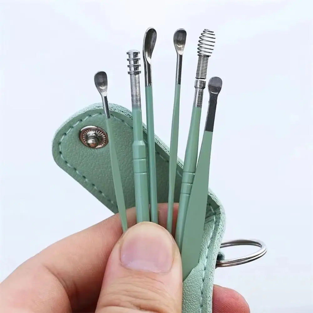 6-Pc 360° Stainless Steel Ear Pick Set | Spiral Ear Spoon Ear Cleaning Tool QXL