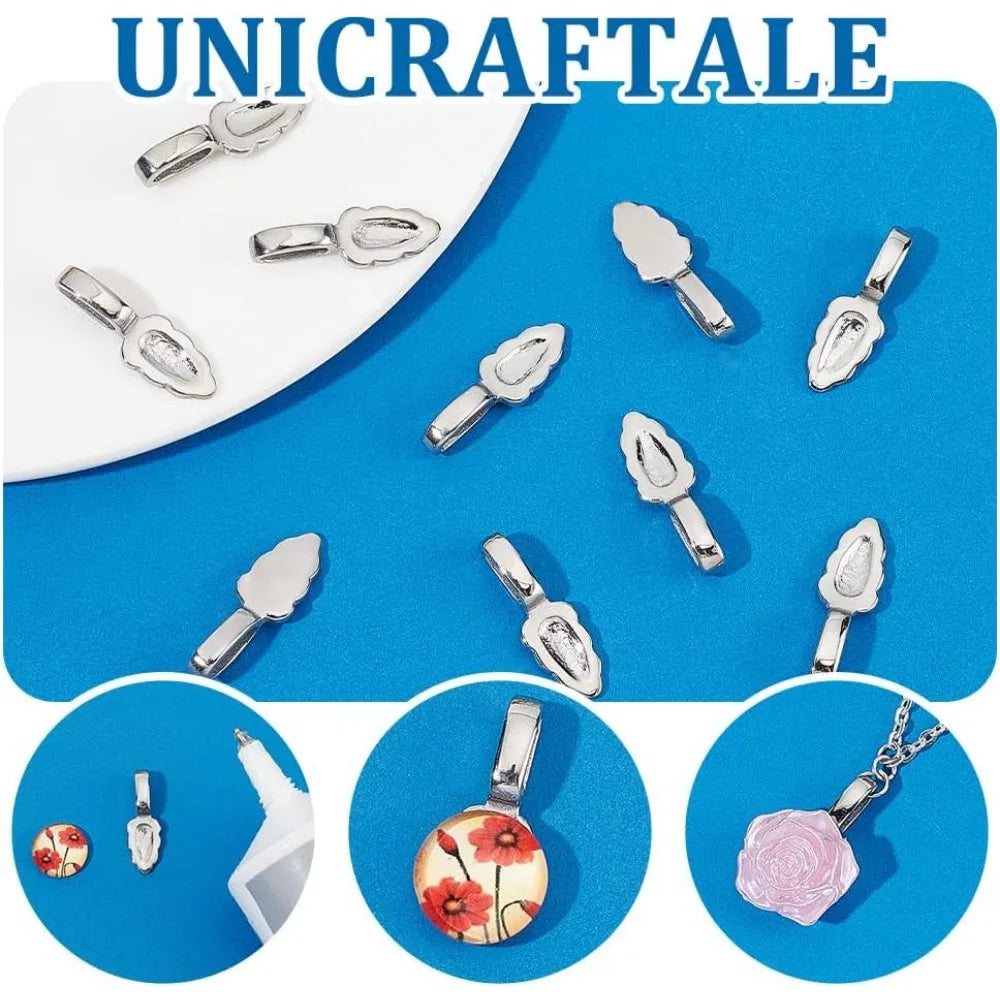 10-Pack Stainless Steel Glue-On Flat Pad Pendant Bails | DIY Jewelry Findings QXL