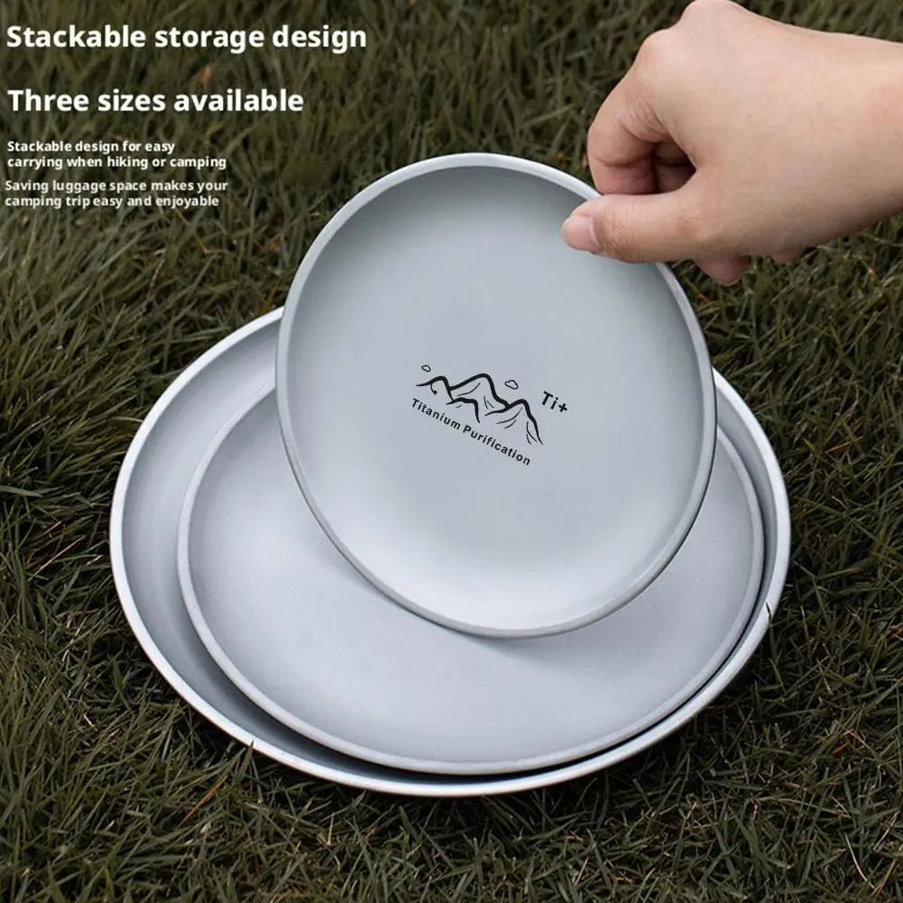 Titanium Stainless Steel Camping Plate | 3 Sizes BBQ Picnic Camping Dinner Plate QXL