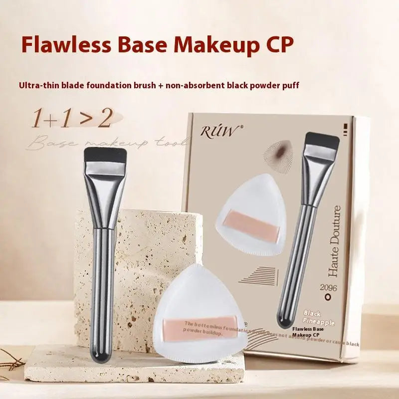 Flat Top Foundation Brush & Powder Puff Set | Makeup Tools Foundation Brush Set QXL