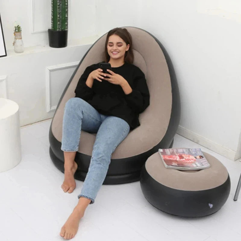 2-Pack Inflatable Chaise Lounge with Footstool | Outdoor Sofa Inflatable Lounge Chair QXL