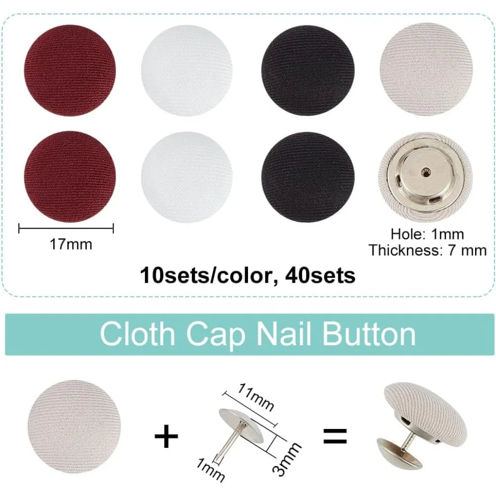 40-Set Cloth Covered Metal Shank Buttons 17mm | 4 Colors Sewing Buttons QXL