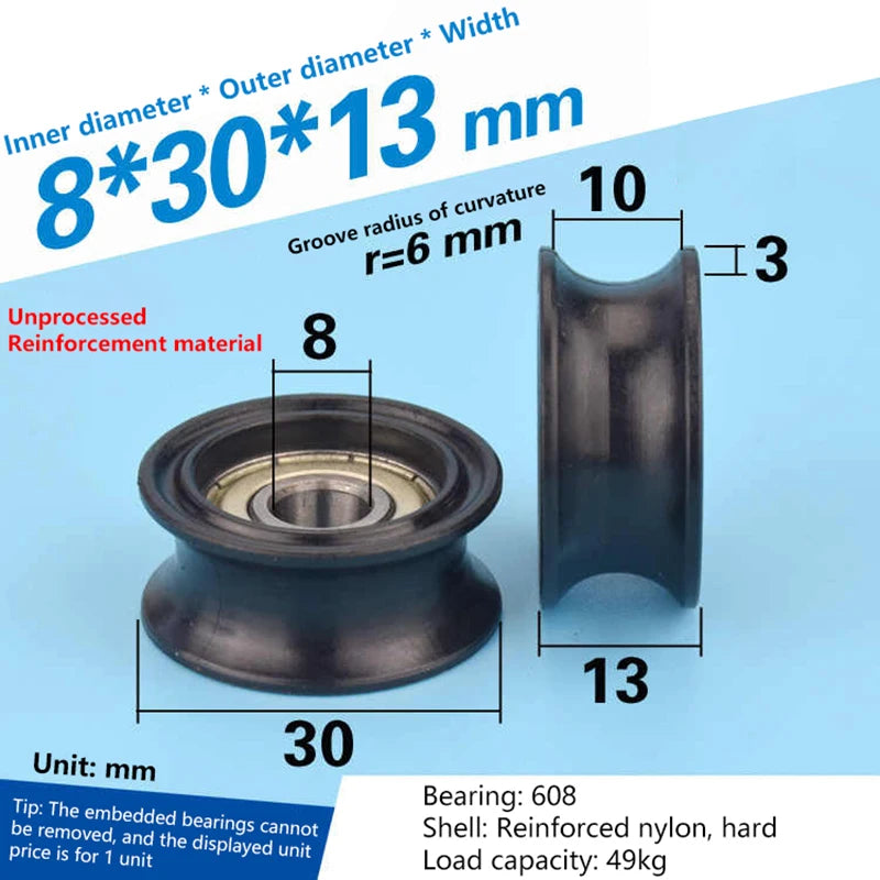 U-Shaped 608 Bearing Roller Guide Wheel 8×30×13mm Pulley Bearing Roller Pulley QXL