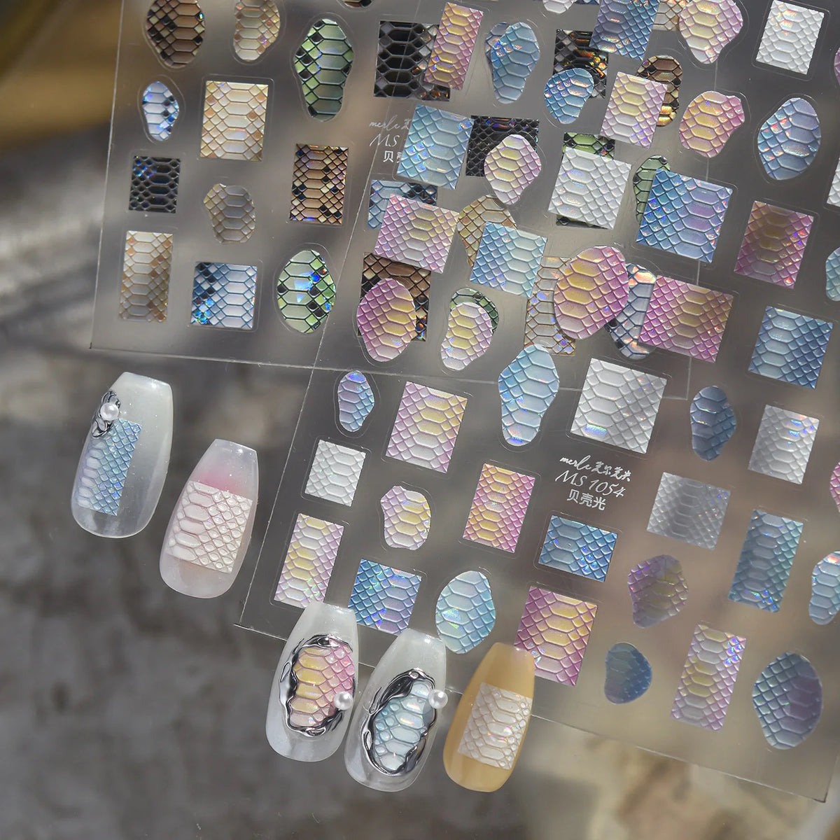 5D Iridescent Snake Scale Nail Stickers | Embossed Decals Nail Art Stickers QXL
