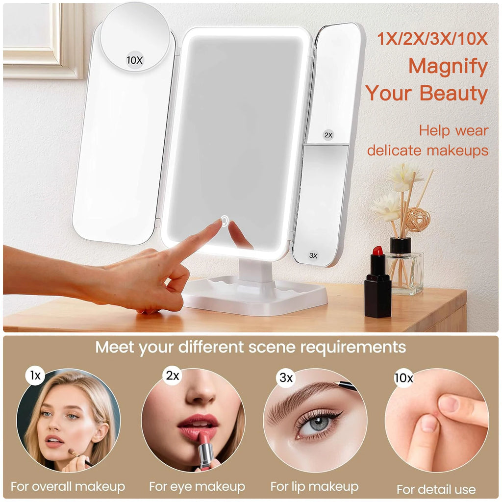 Trifold LED Makeup Mirror with Lights | Cosmomiro Vanity LED Makeup Mirror QXL