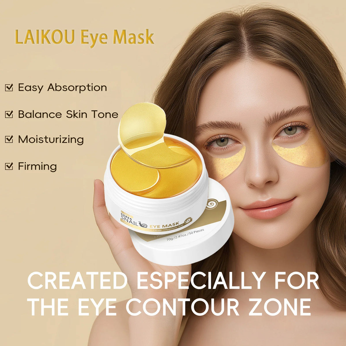 LAIKOU Sakura & Snail Eye Mask – Hydrating, Brightening 50pc Under Eye Mask QXL