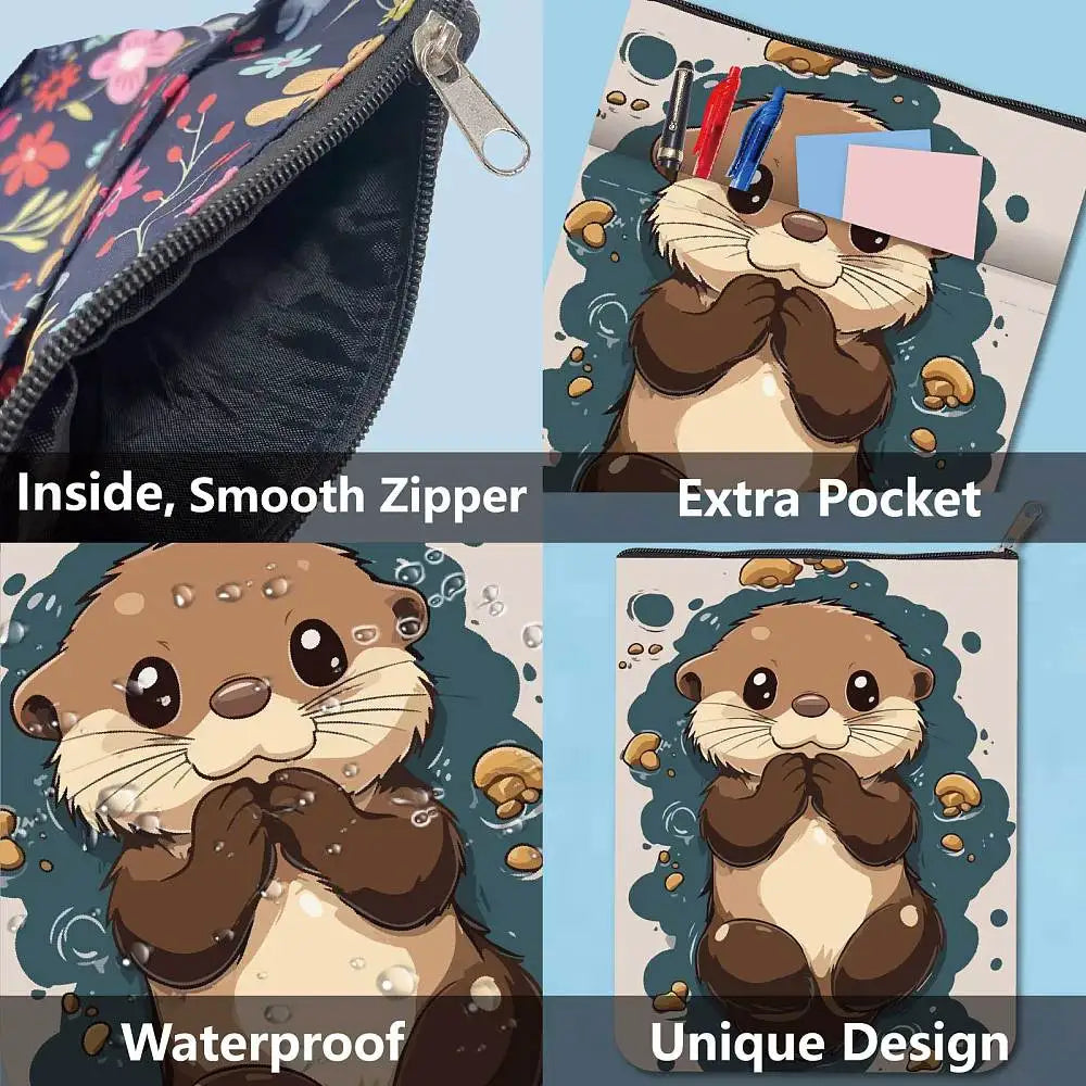 Beaver Print Polyester Zipper Storage Bag 24x18cm | Gold Zipper Storage Bag QXL