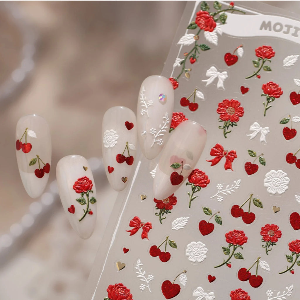 5D Vintage Rose & Bow Nail Art Stickers | Self-Adhesive Decals Nail Art Stickers QXL