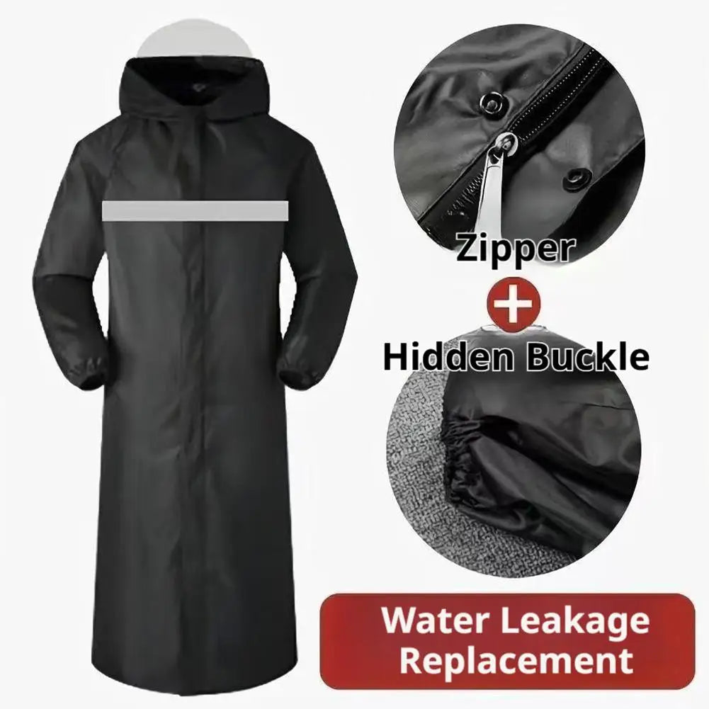 Long Waterproof Raincoat | Reflective Hooded Cycling Poncho Waterproof Raincoat QXL