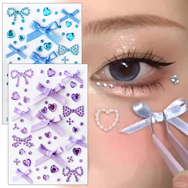 3D Rhinestone Bow Face Stickers | Halloween Cosplay Body Art Face & Body Stickers QXL