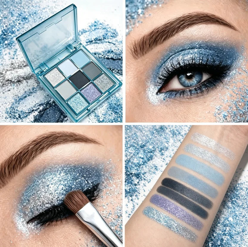 JUJU Dream Ice Blue Shimmer Glitter Eyeshadow Palette 8+ Colors Eyeshadow Palette QXL