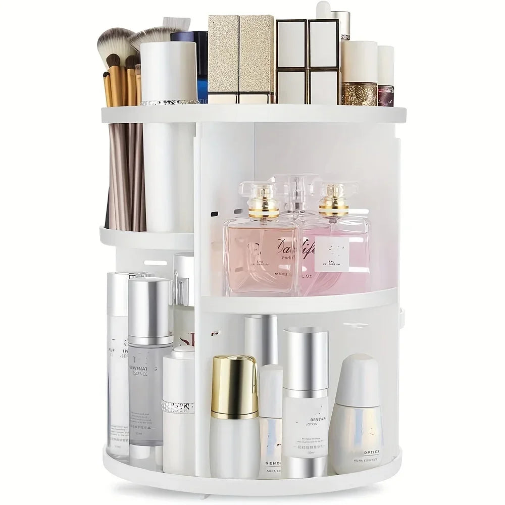 Clear 360° Rotating Makeup Organizer | Countertop Cosmetic Shelf Makeup Organizer QXL white 5