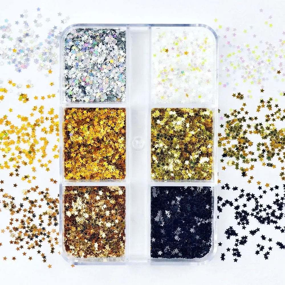 6-Grid Glitter Nail Art Charms – Stars, Hearts & Polka Dots Nail Art Charms QXL