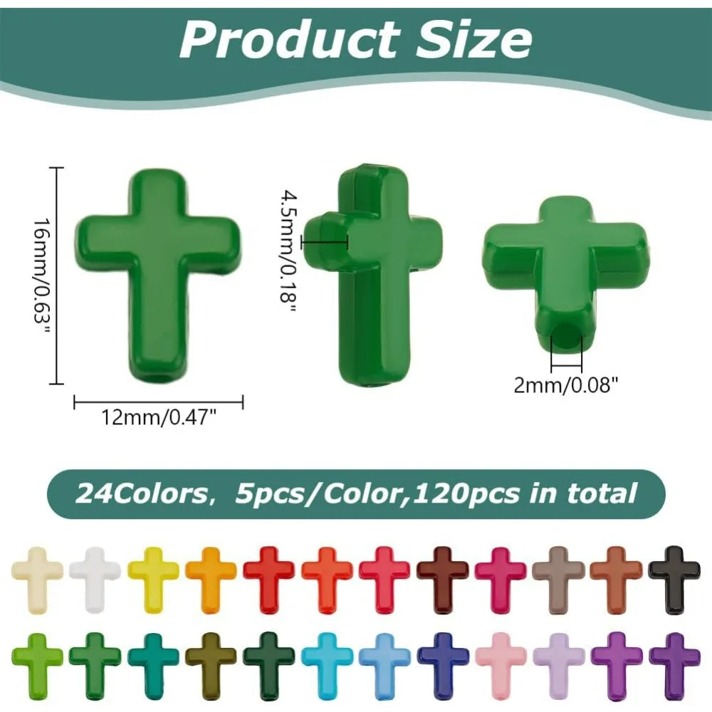 120-Pc Acrylic Cross Beads | 24 Colors DIY Jewelry Making Craft Beads Set QXL