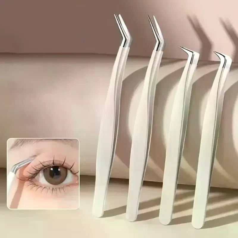 Precision Eyelash Tweezers Set with Storage Case | 4 Tips Eyelash Extension Tweezers QXL