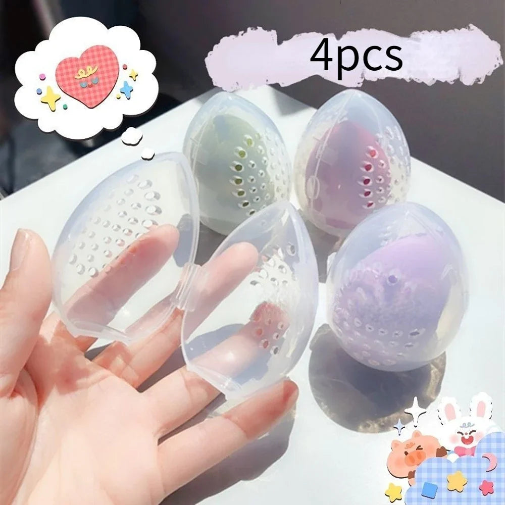 Egg-Shaped Makeup Sponge Storage Box | Transparent Puff Holder Sponge Storage Box QXL No.4 4pcs