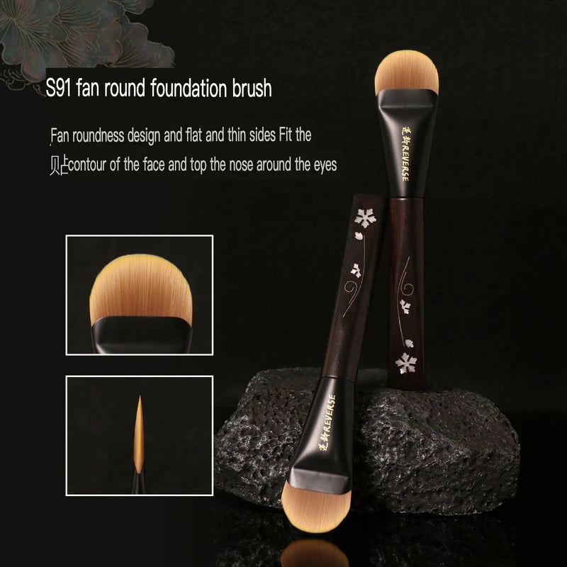 S91 Flat Round Foundation Brush | Sandalwood & Pearl Handle Foundation Brush QXL